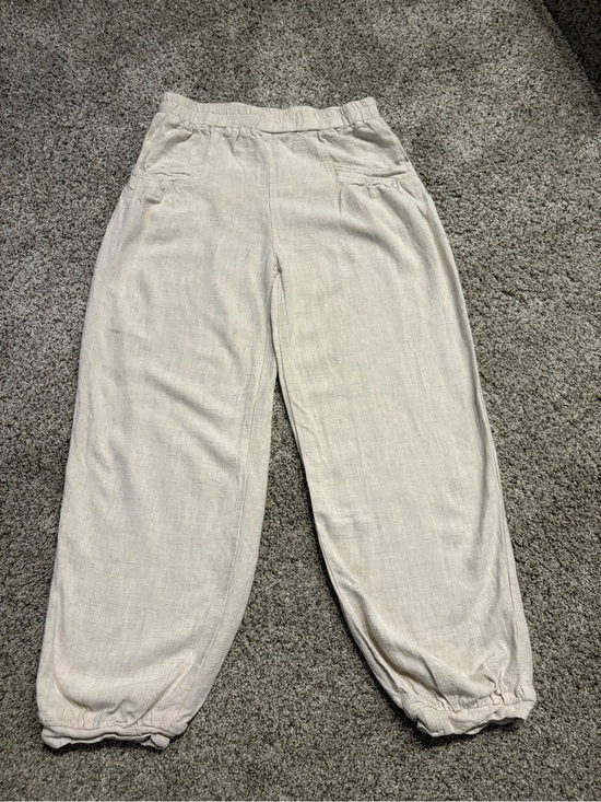 no brand Pants - Women's Linen/cotton blend Elastic Cuff Pants in Light Beige
